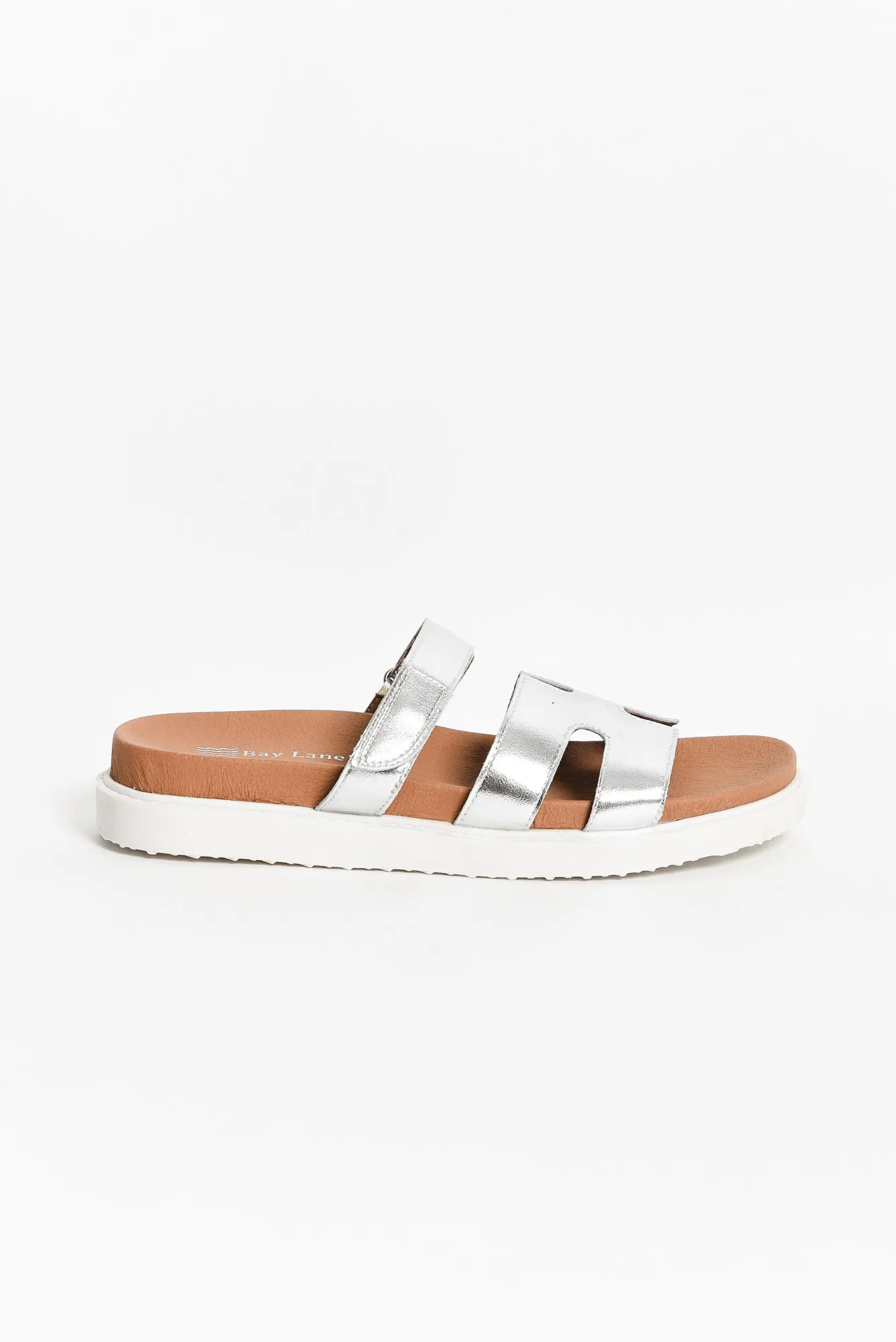 Malibu Silver Leather Velcro Slide sold by Blue Bungalow product image thumbnail 3