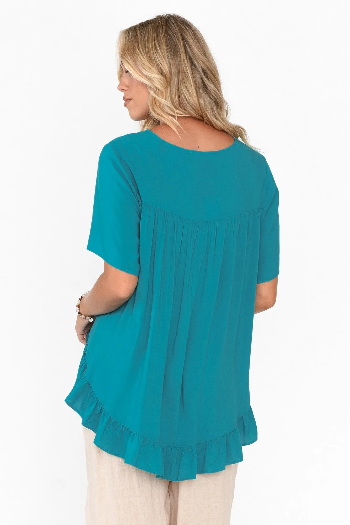 Cheryl Teal Frill Top sold by Blue Bungalow product image thumbnail 5