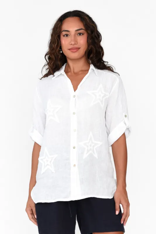 Veridian White Star Linen Shirt sold by Blue Bungalow