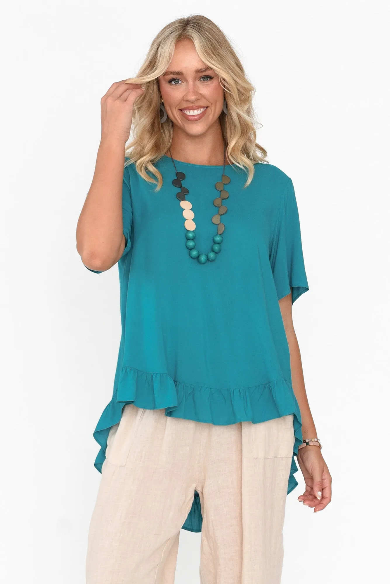 Cheryl Teal Frill Top sold by Blue Bungalow product image thumbnail 2