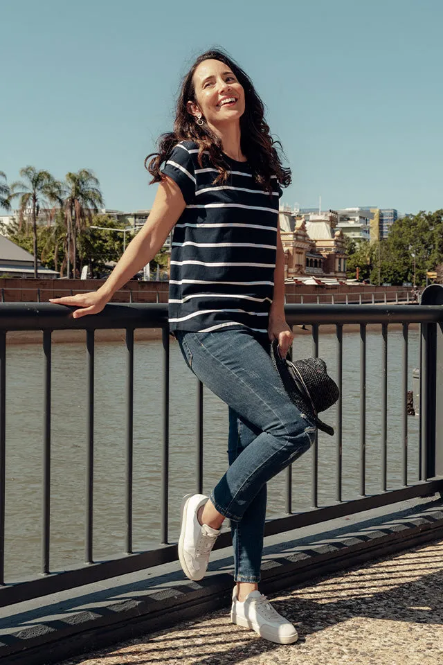 Manly Navy Stripe Cotton Tee sold by Blue Bungalow