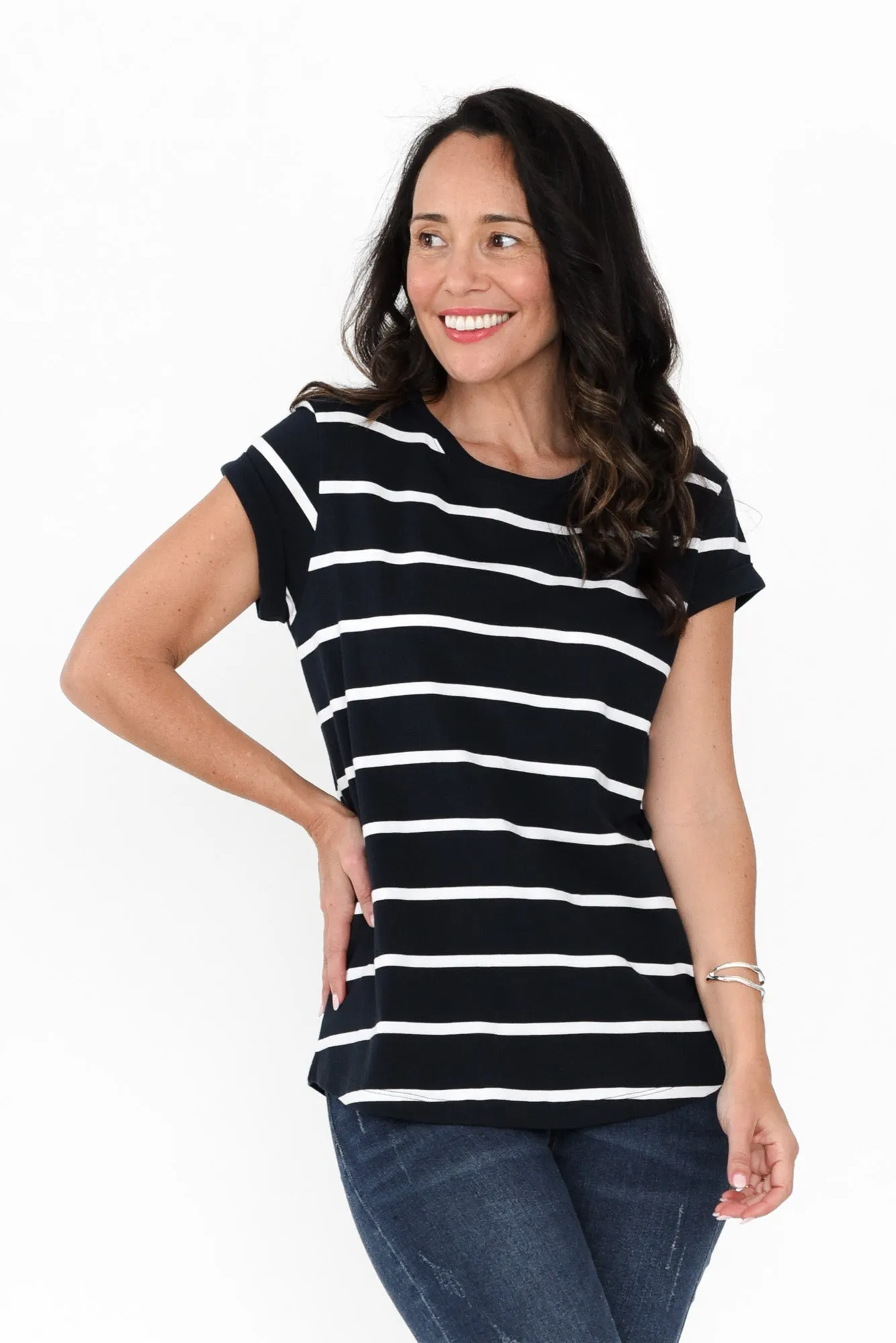 Manly Navy Stripe Cotton Tee sold by Blue Bungalow product image thumbnail 4