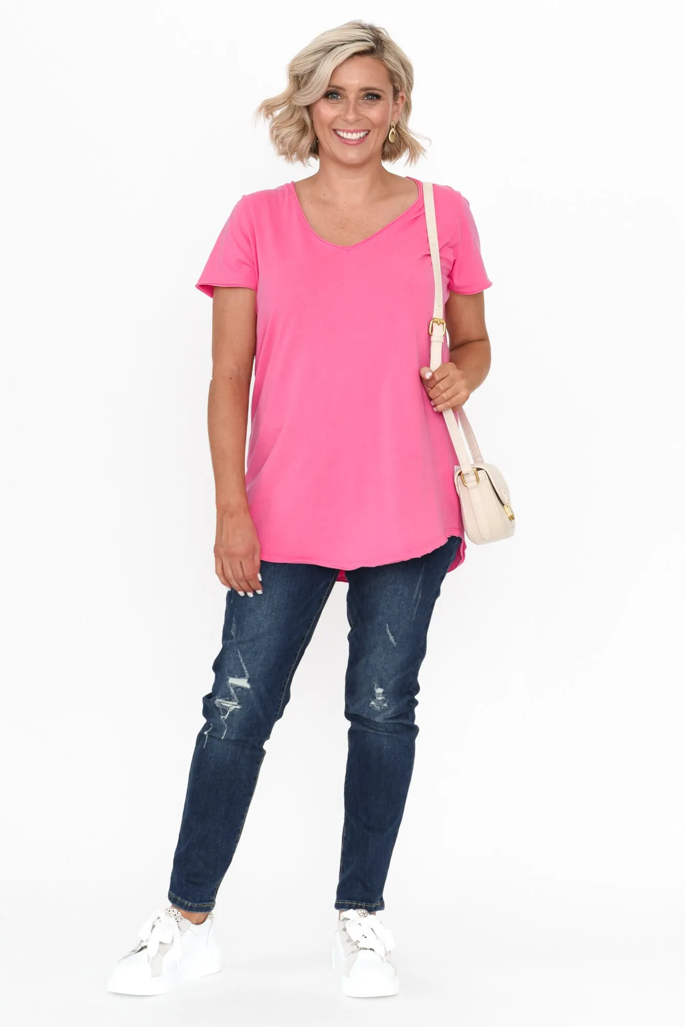 Hot Pink Cotton Fundamental Vee Tee sold by Blue Bungalow product image thumbnail 2
