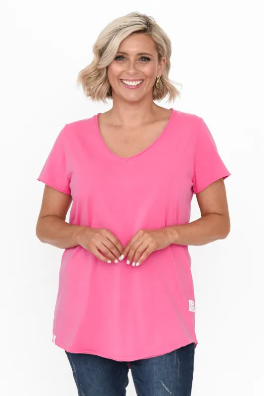 Hot Pink Cotton Fundamental Vee Tee sold by Blue Bungalow