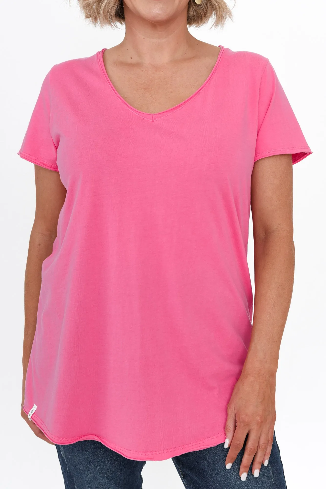 Hot Pink Cotton Fundamental Vee Tee sold by Blue Bungalow product image thumbnail 5