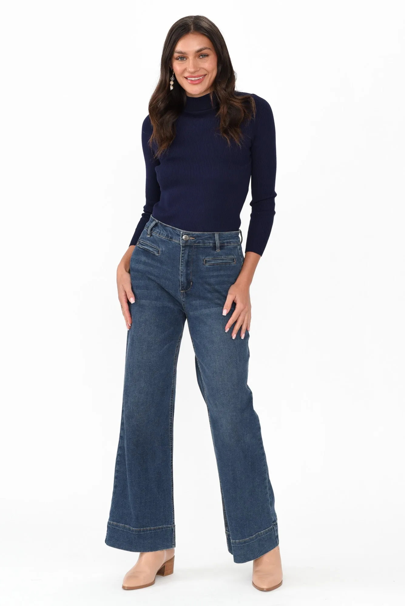 Laurina Navy Cotton Blend Ribbed Top sold by Blue Bungalow product image thumbnail 2