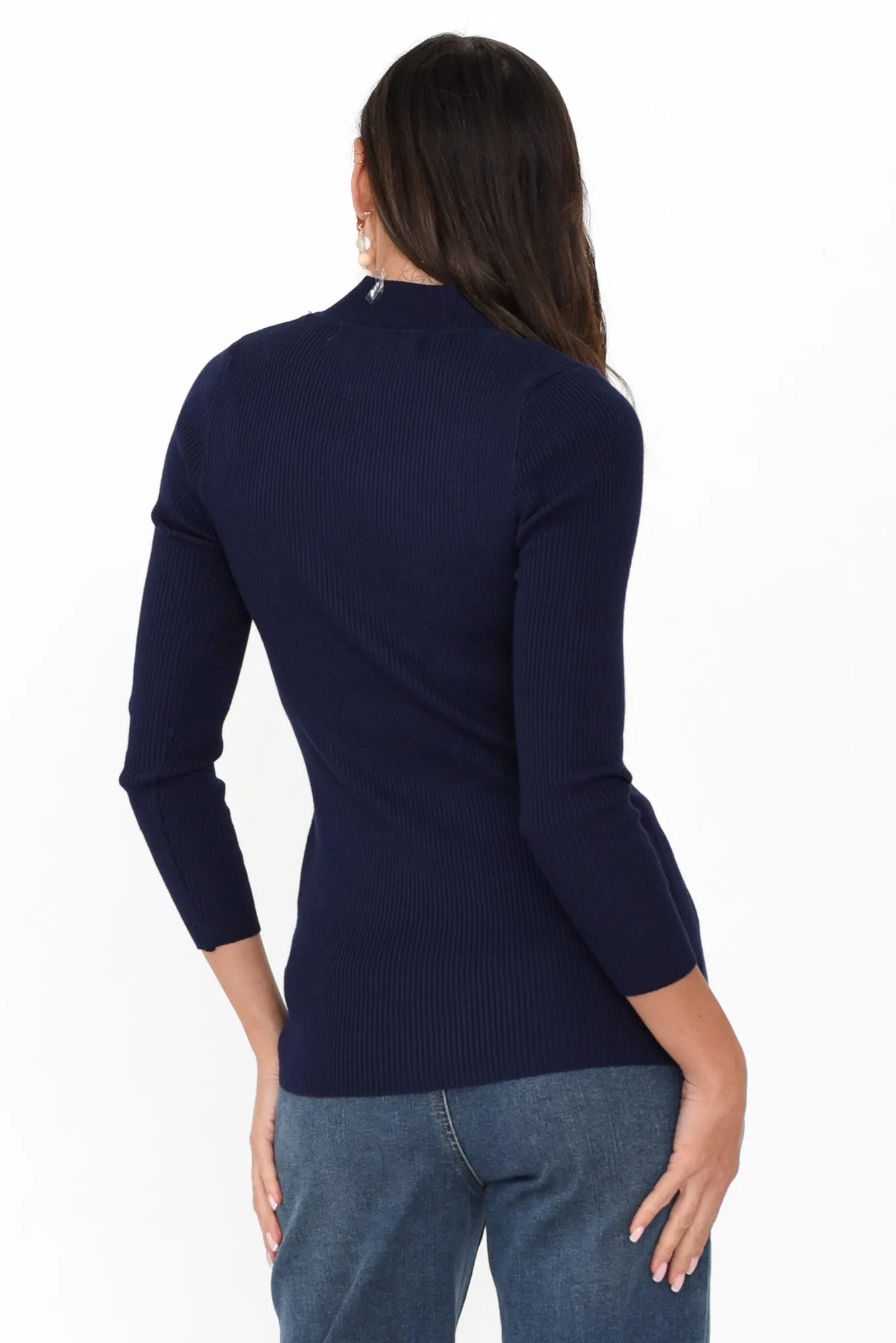 Laurina Navy Cotton Blend Ribbed Top sold by Blue Bungalow product image thumbnail 4