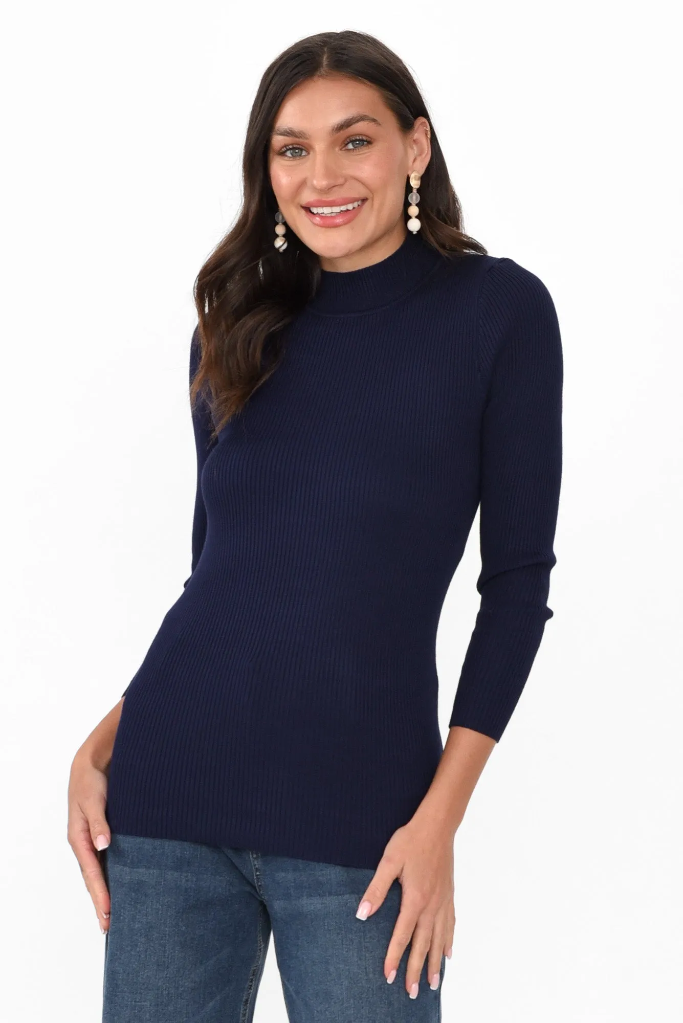 Laurina Navy Cotton Blend Ribbed Top sold by Blue Bungalow