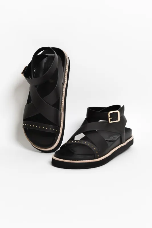 Pilar Black Leather Crossover Sandal sold by Blue Bungalow