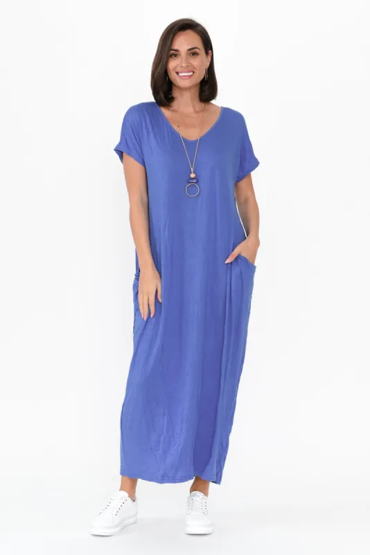 Travel Cobalt Crinkle Cotton Maxi Dress sold by Blue Bungalow