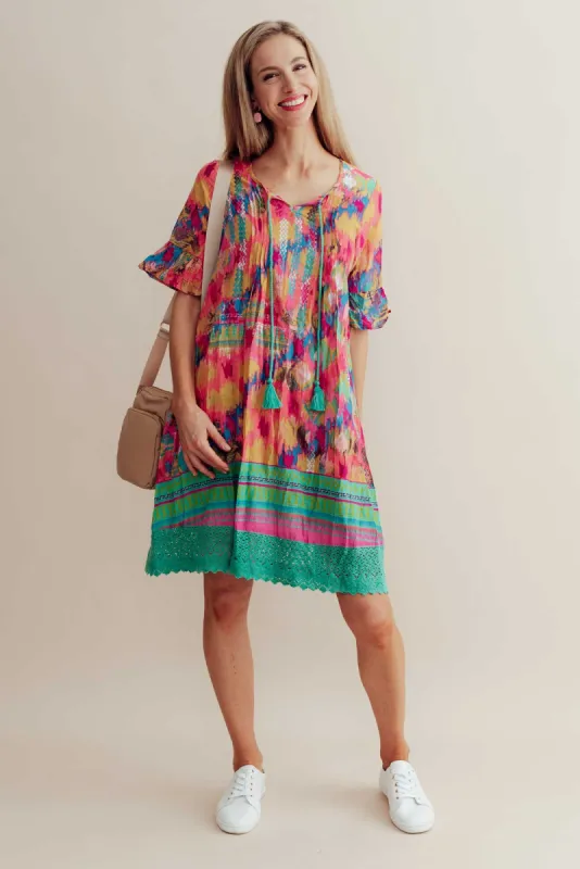 Cayman Pink Mosaic Cotton Tunic Dress sold by Blue Bungalow