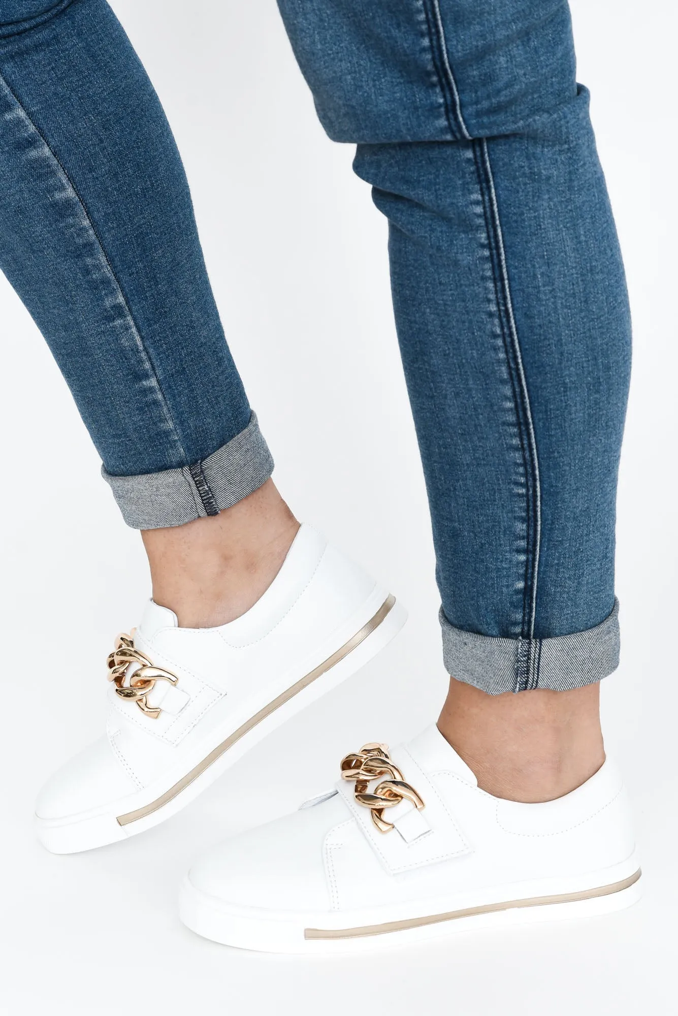 Koolah White Leather Chain Sneaker sold by Blue Bungalow