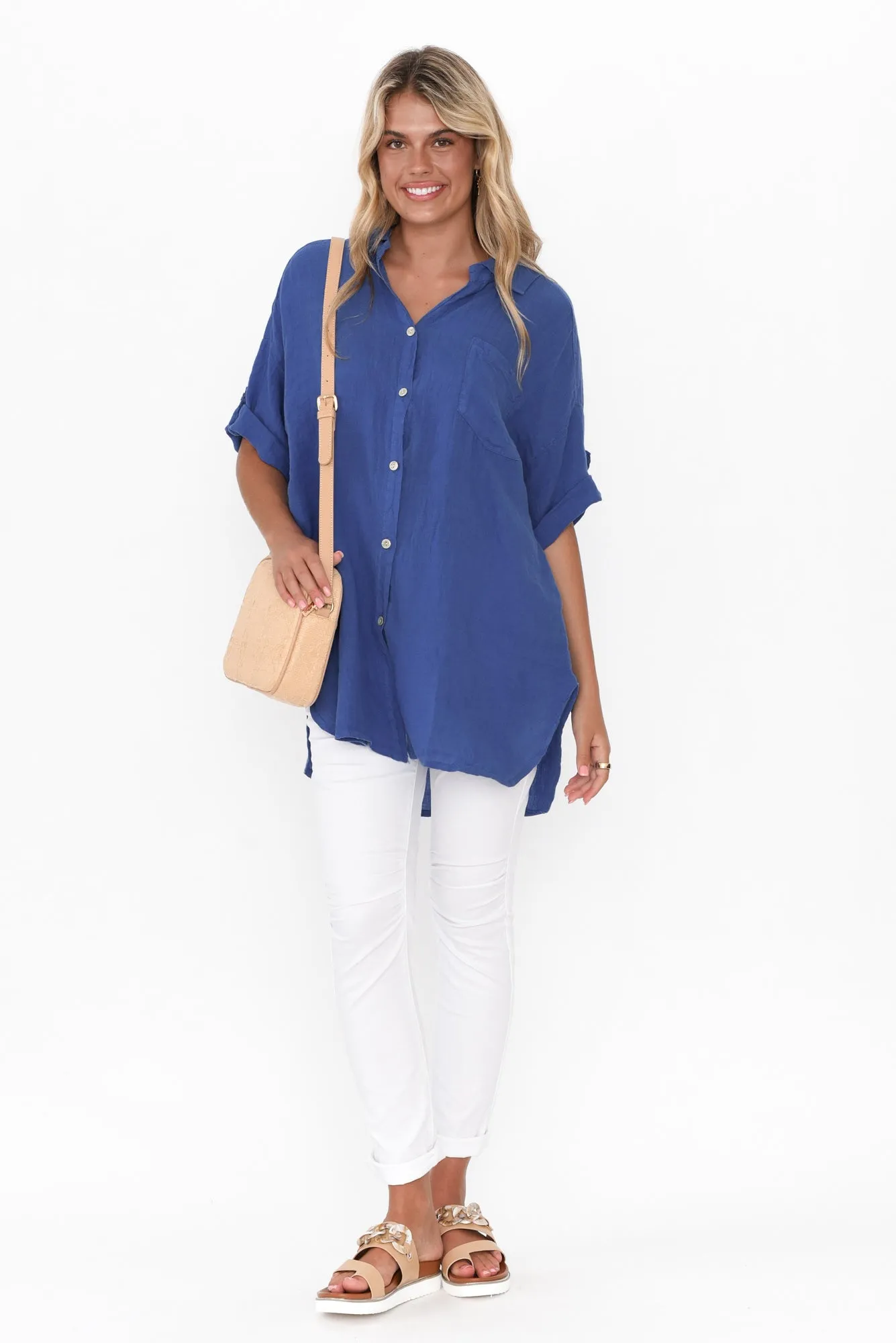 Kakadu Blue Linen Button Shirt sold by Blue Bungalow product image thumbnail 2