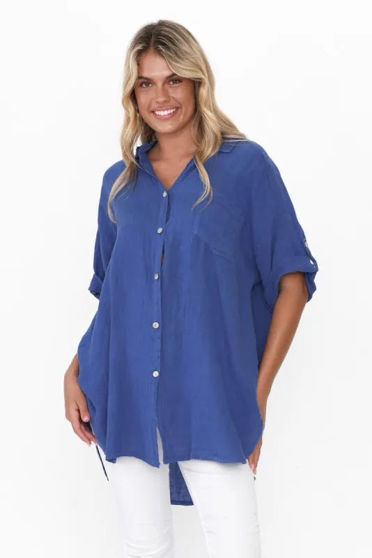 Kakadu Blue Linen Button Shirt sold by Blue Bungalow