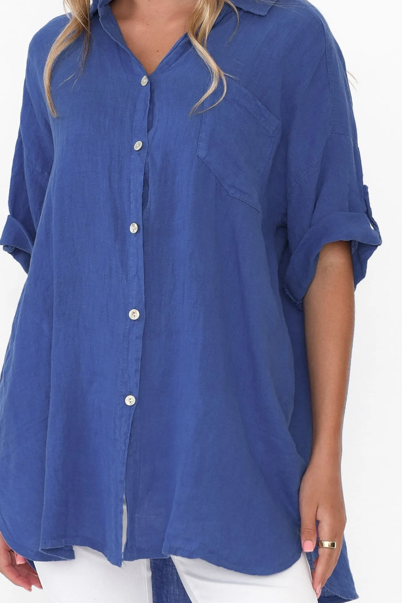 Kakadu Blue Linen Button Shirt sold by Blue Bungalow product image thumbnail 3