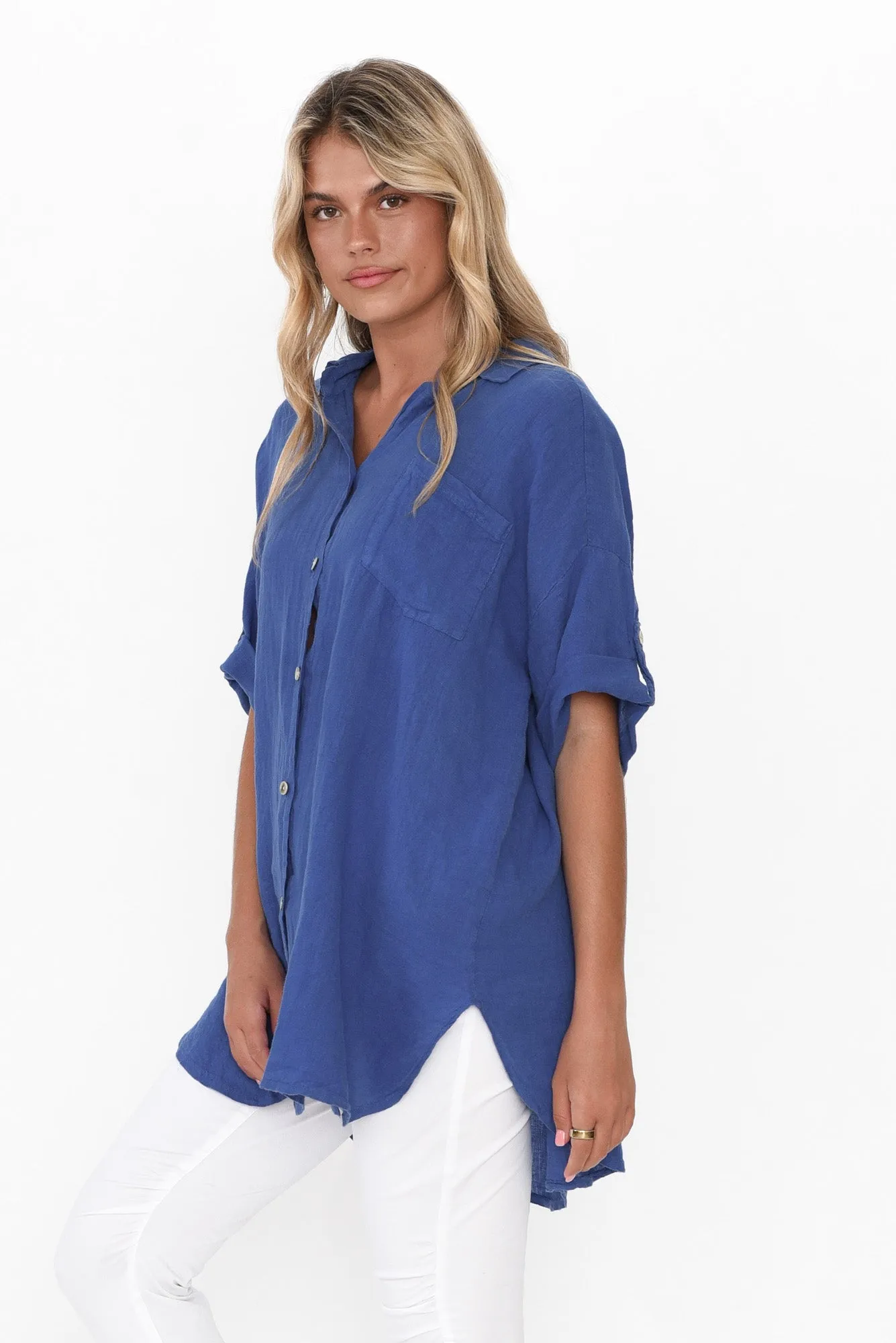 Kakadu Blue Linen Button Shirt sold by Blue Bungalow product image thumbnail 5