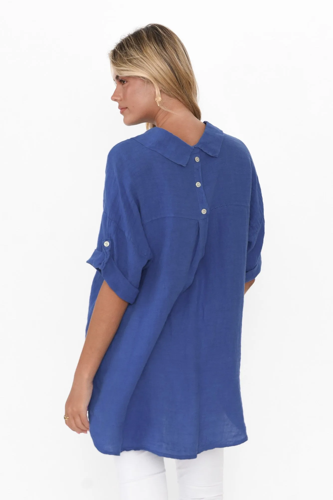 Kakadu Blue Linen Button Shirt sold by Blue Bungalow product image thumbnail 4
