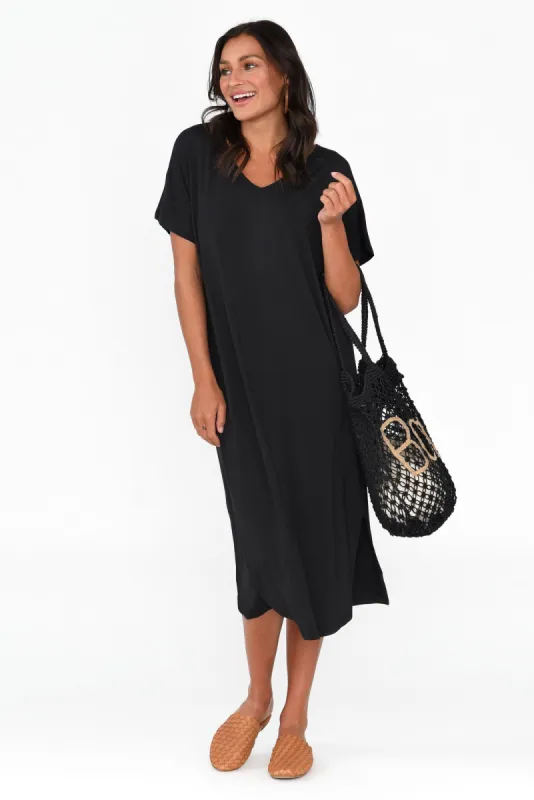 Dennis Black Bamboo V Neck Dress sold by Blue Bungalow