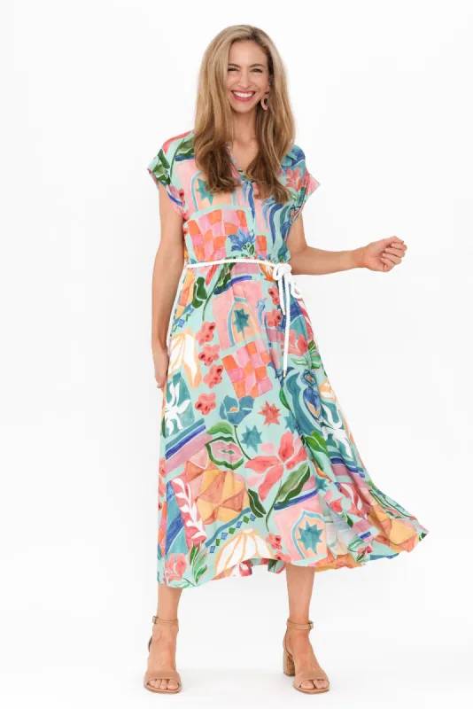 Morgana Blue Abstract Tie Shirt Dress sold by Blue Bungalow