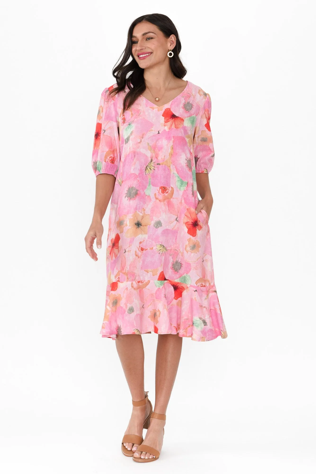 Milos Pink Poppy Linen Blend Dress sold by Blue Bungalow product image thumbnail 2