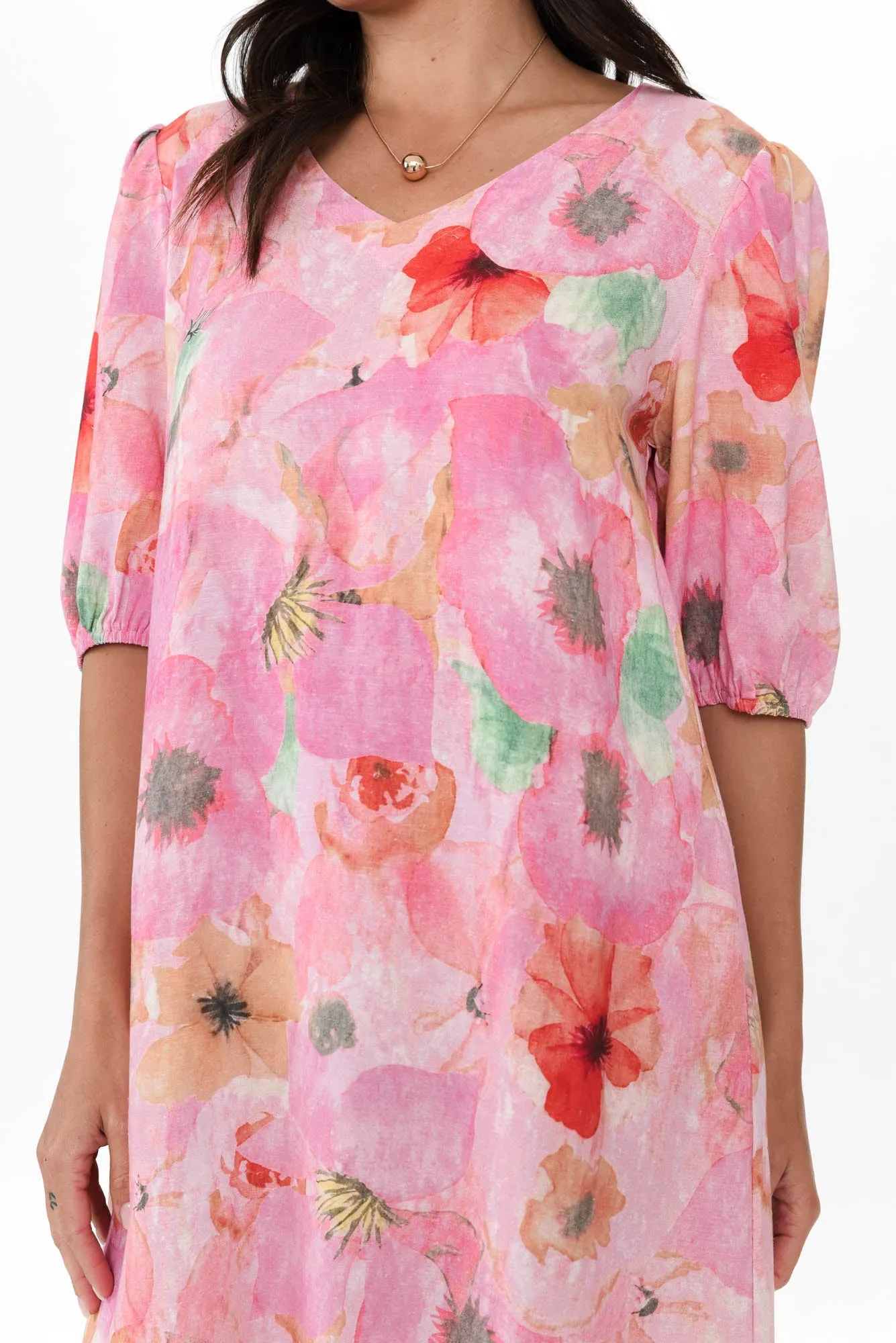 Milos Pink Poppy Linen Blend Dress sold by Blue Bungalow product image thumbnail 5