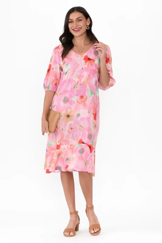 Milos Pink Poppy Linen Blend Dress sold by Blue Bungalow