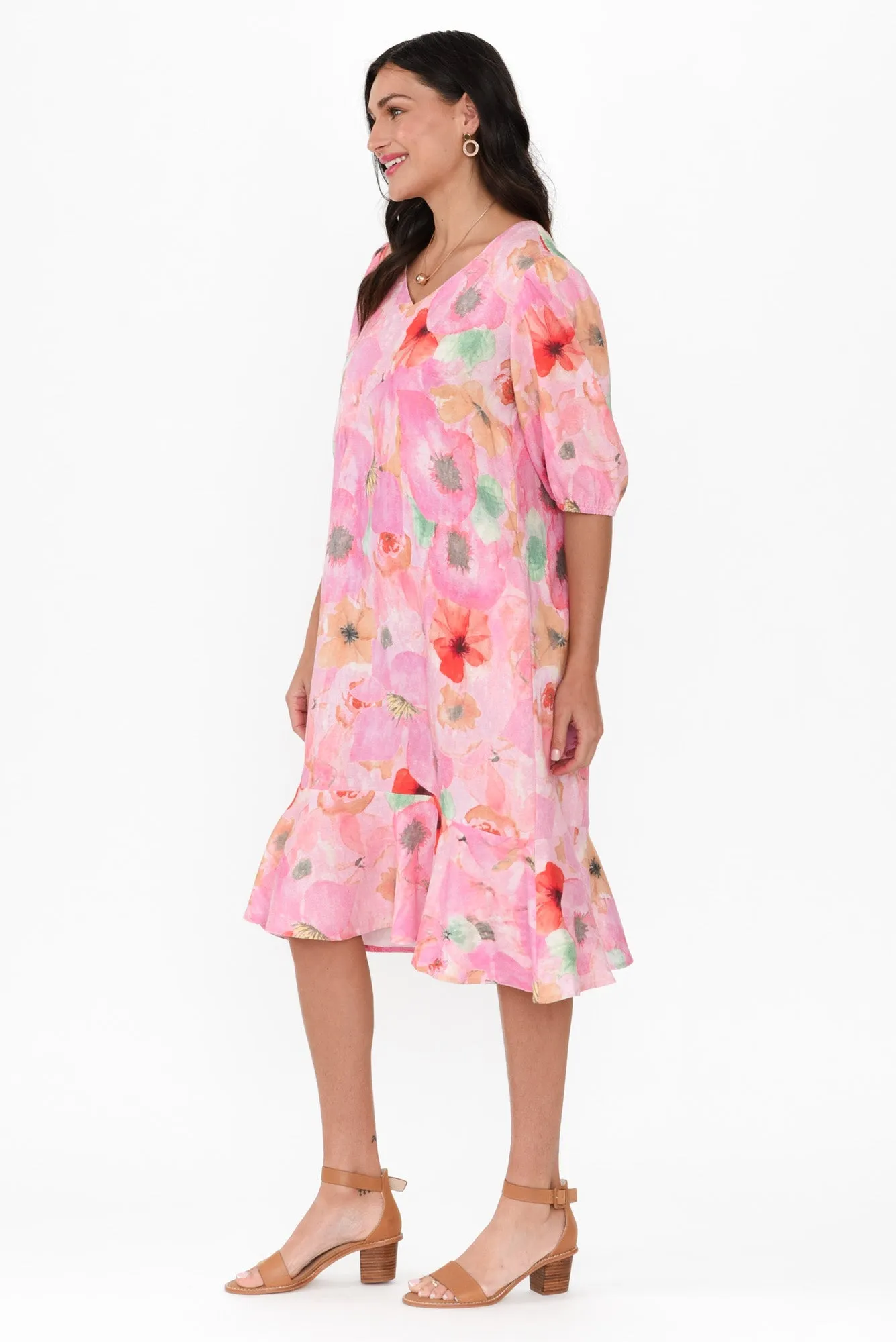Milos Pink Poppy Linen Blend Dress sold by Blue Bungalow product image thumbnail 3