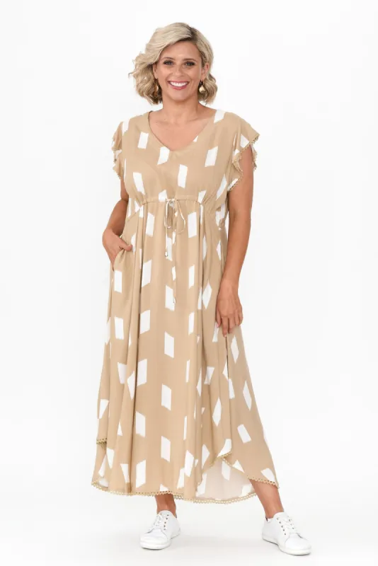 Libby Beige Dash Midi Dress sold by Blue Bungalow