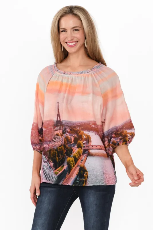 Dinah Pink Paris Linen Blend Top sold by Blue Bungalow