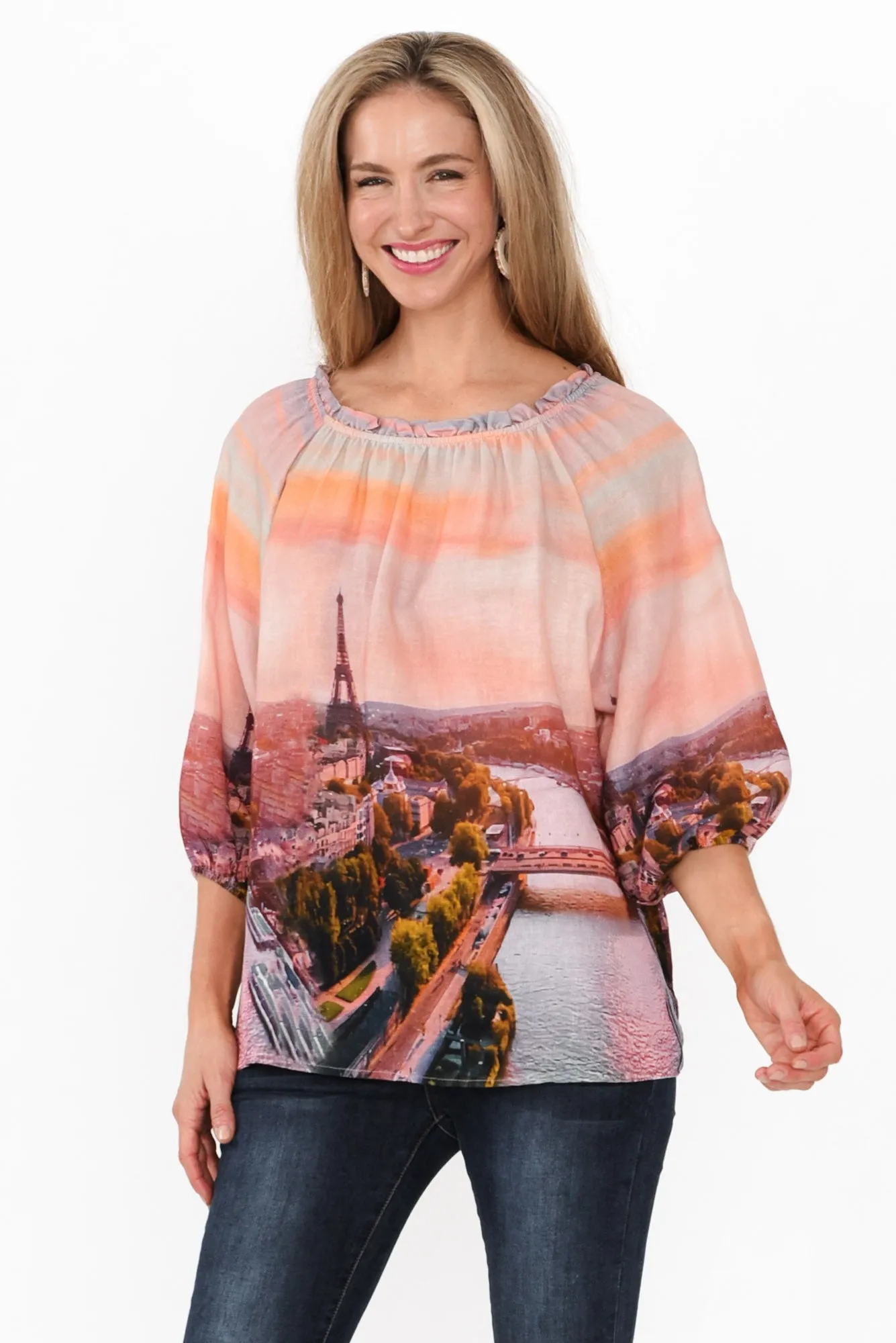 Dinah Pink Paris Linen Blend Top sold by Blue Bungalow