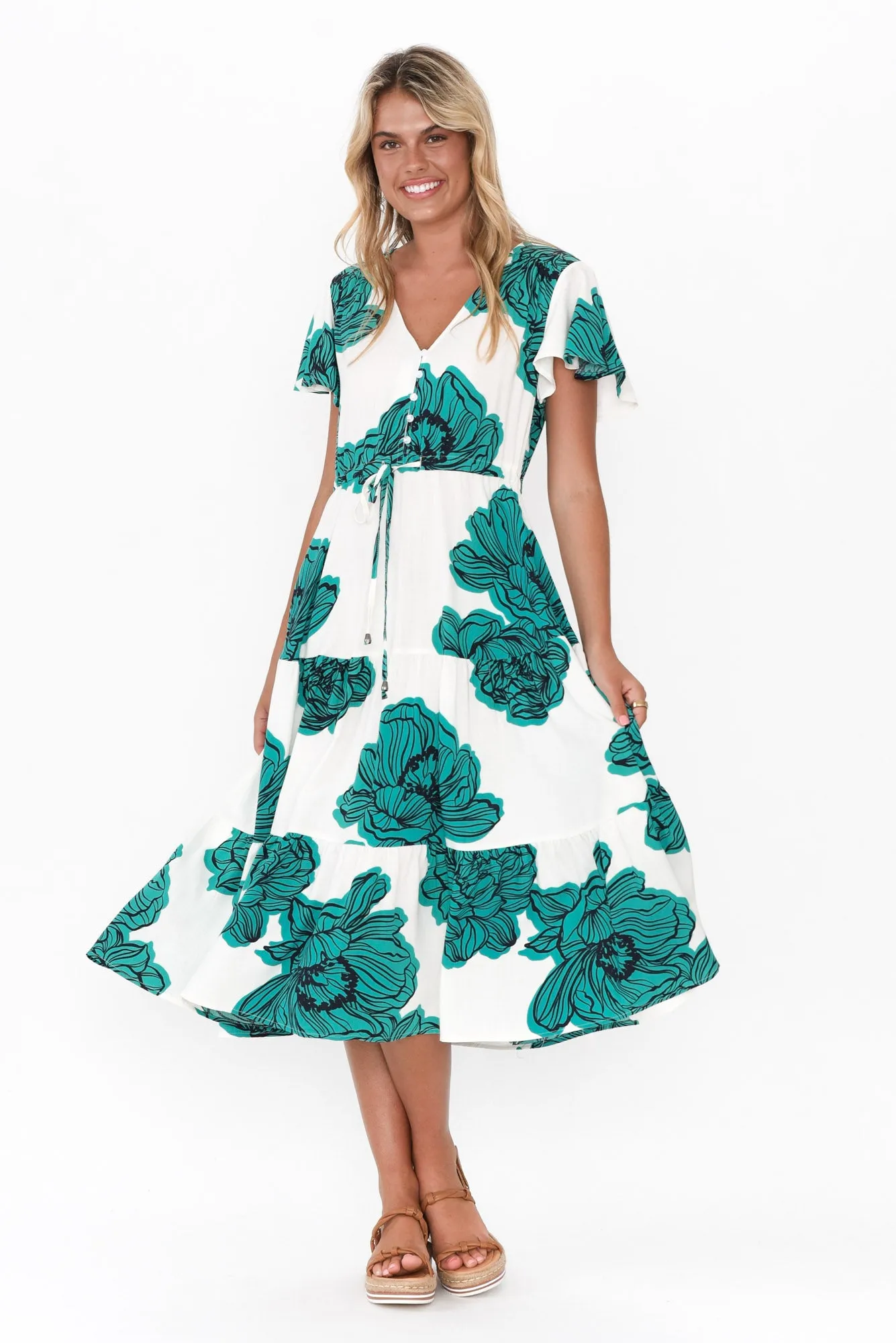 Remington Green Floral Tiered Dress sold by Blue Bungalow product image thumbnail 2