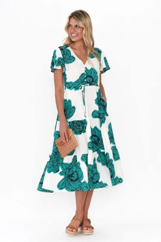 Remington Green Floral Tiered Dress sold by Blue Bungalow