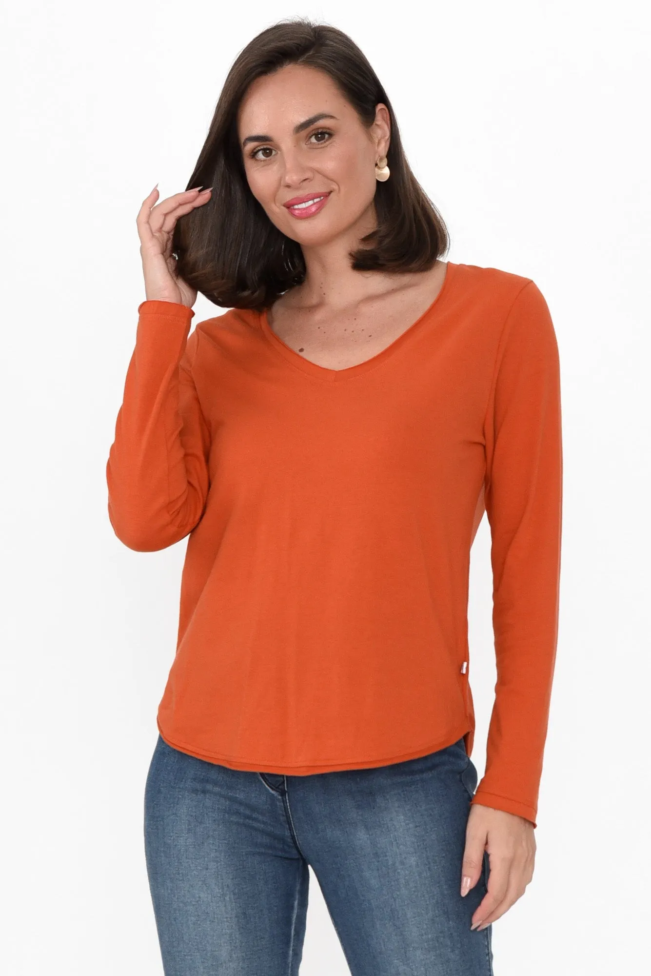 Suri Orange Cotton Long Sleeve Top sold by Blue Bungalow