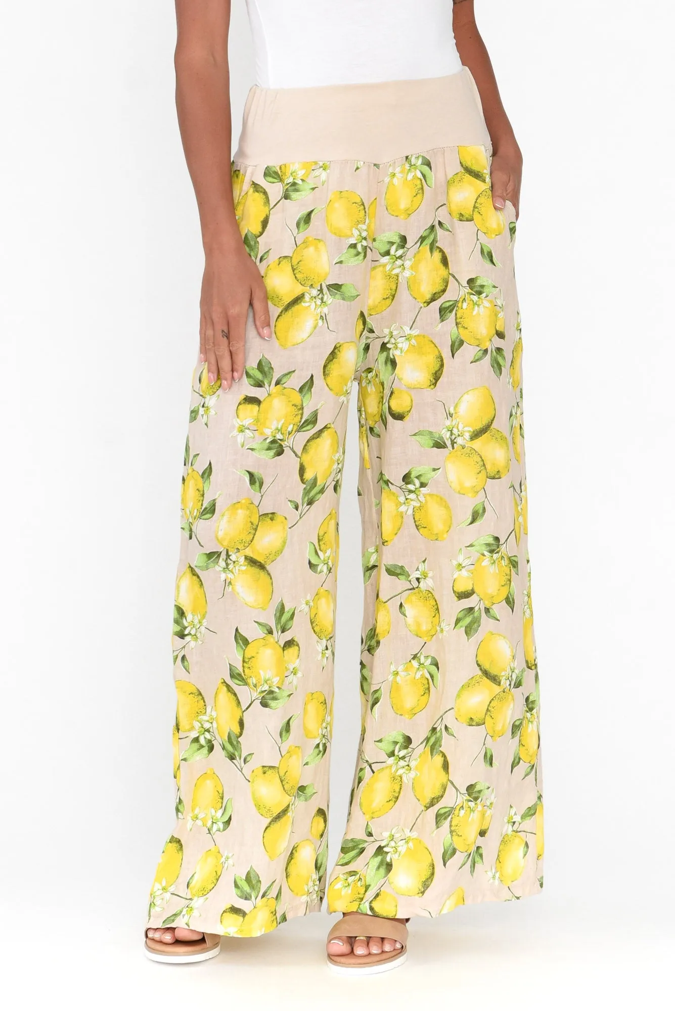 Mariko Citrus Blossom Linen Pants sold by Blue Bungalow