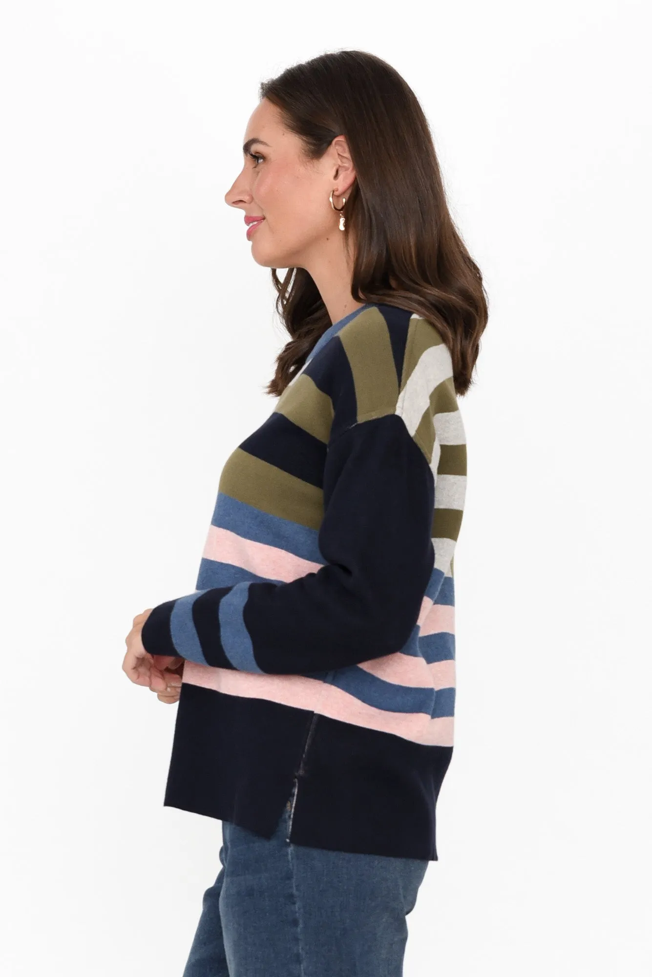 Minos Navy Colour Block Organic Cotton Jumper sold by Blue Bungalow product image thumbnail 4