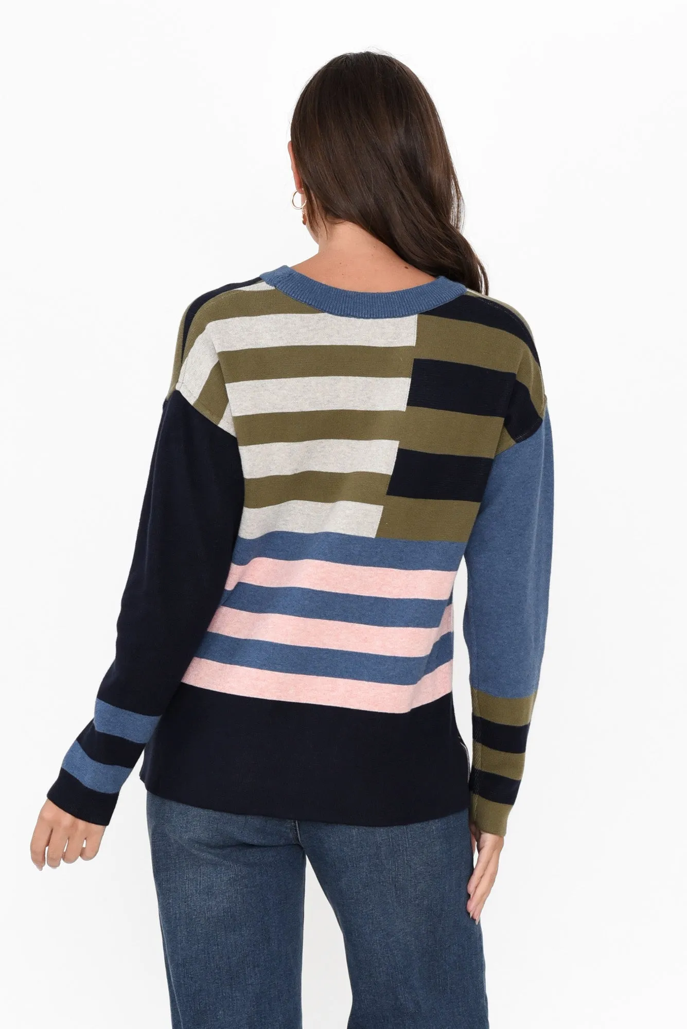 Minos Navy Colour Block Organic Cotton Jumper sold by Blue Bungalow product image thumbnail 5