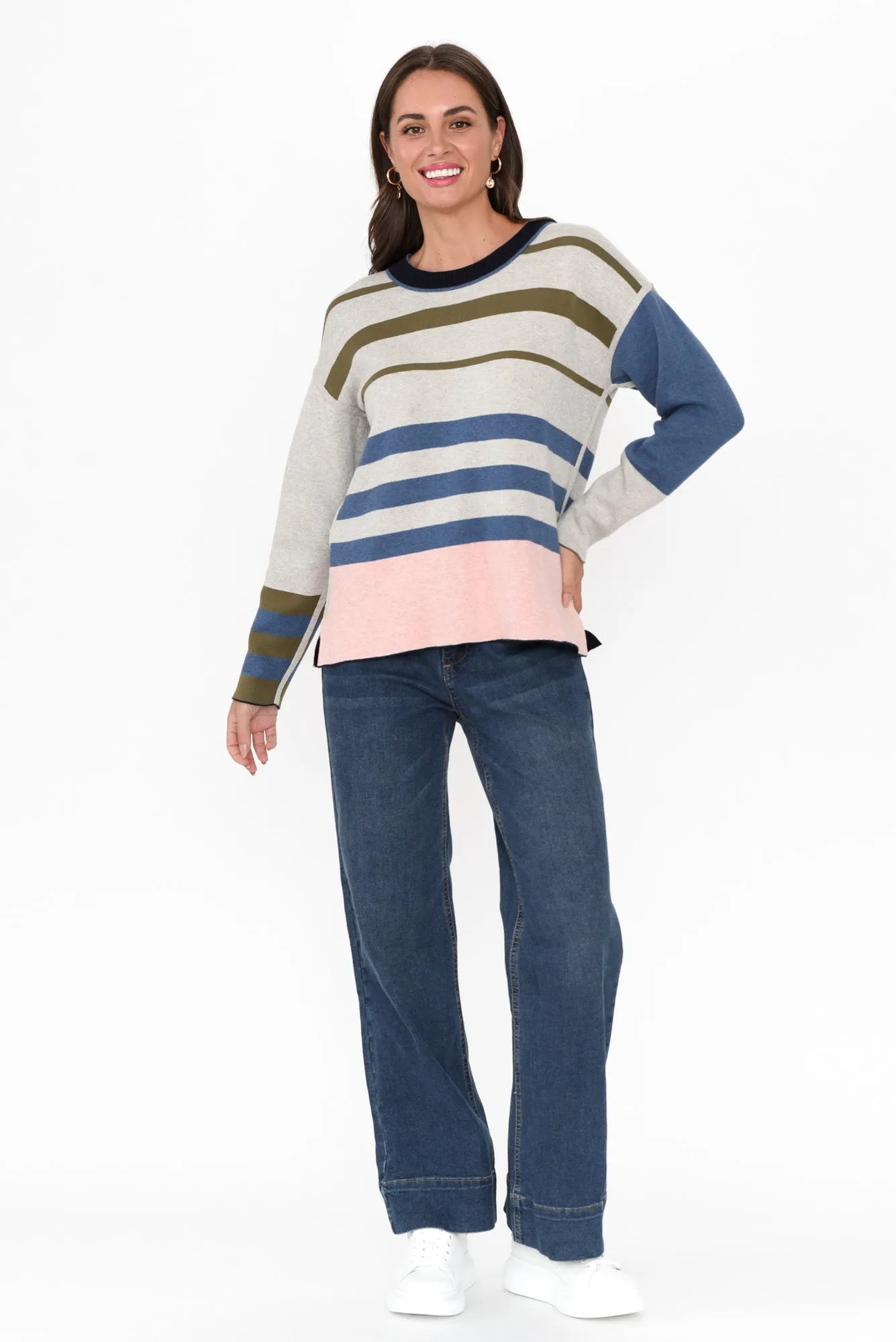 Minos Navy Colour Block Organic Cotton Jumper sold by Blue Bungalow product image thumbnail 2