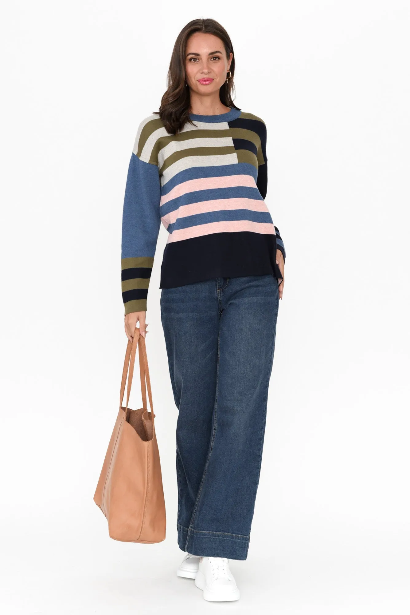 Minos Navy Colour Block Organic Cotton Jumper sold by Blue Bungalow product image thumbnail 3