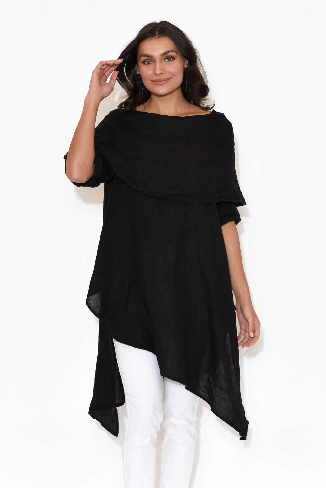 Grande Black Linen Tunic sold by Blue Bungalow
