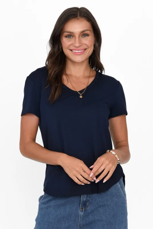 Veronica Navy Bamboo Tee sold by Blue Bungalow