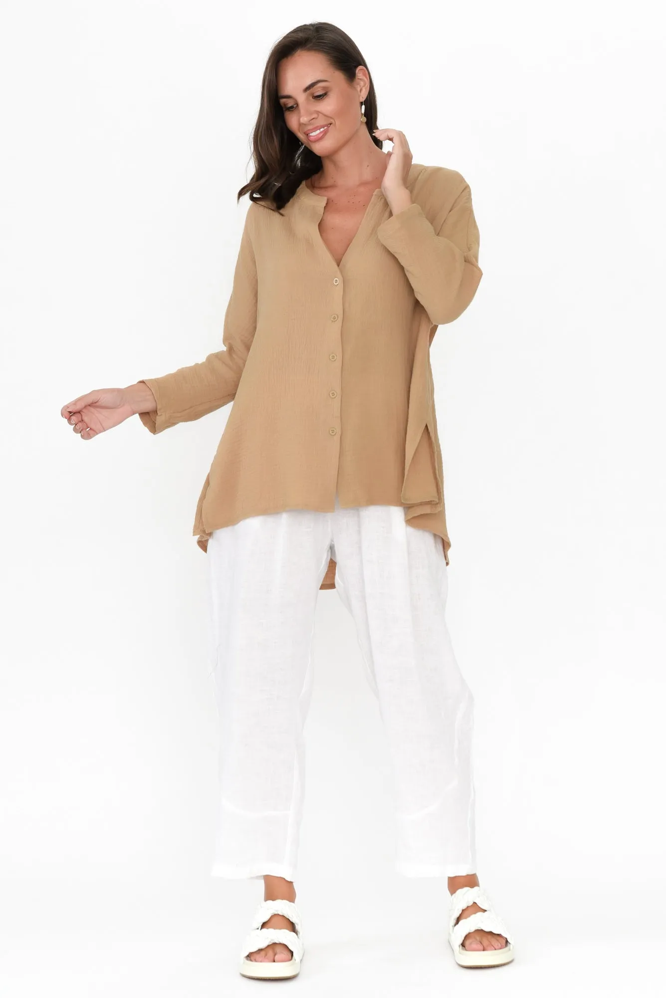 Lurline Camel Cotton Shirt sold by Blue Bungalow product image thumbnail 2