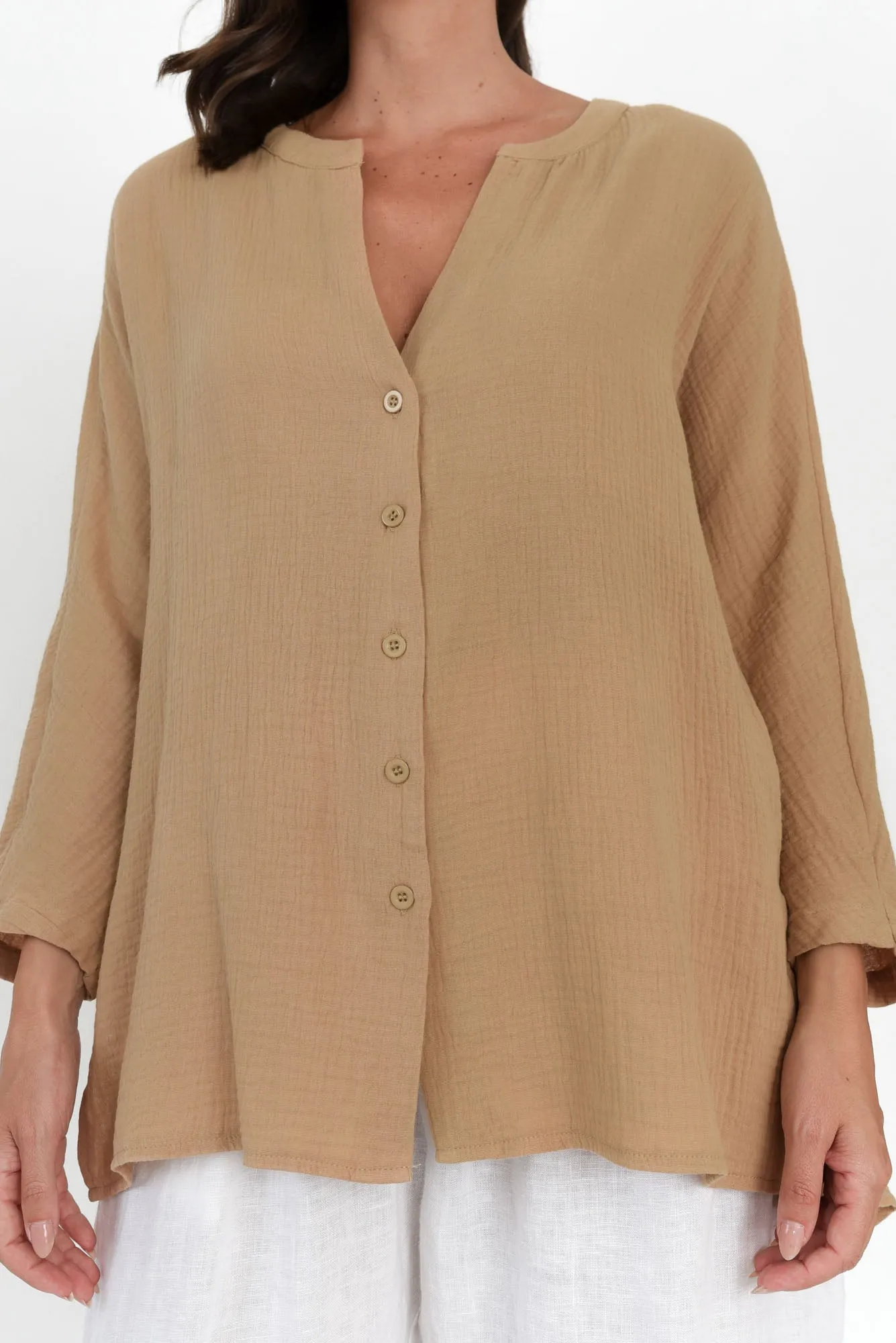 Lurline Camel Cotton Shirt sold by Blue Bungalow product image thumbnail 3
