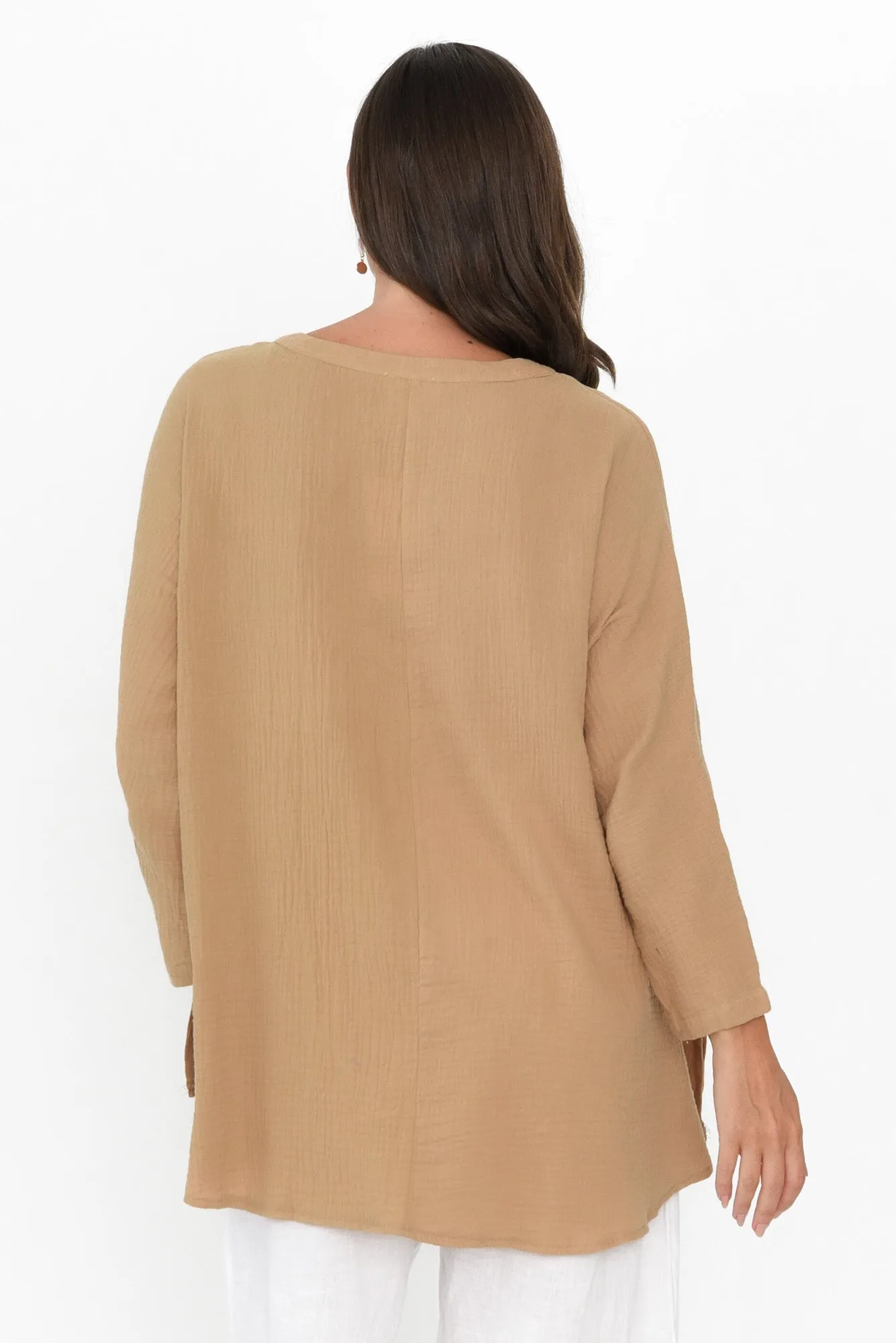 Lurline Camel Cotton Shirt sold by Blue Bungalow product image thumbnail 5