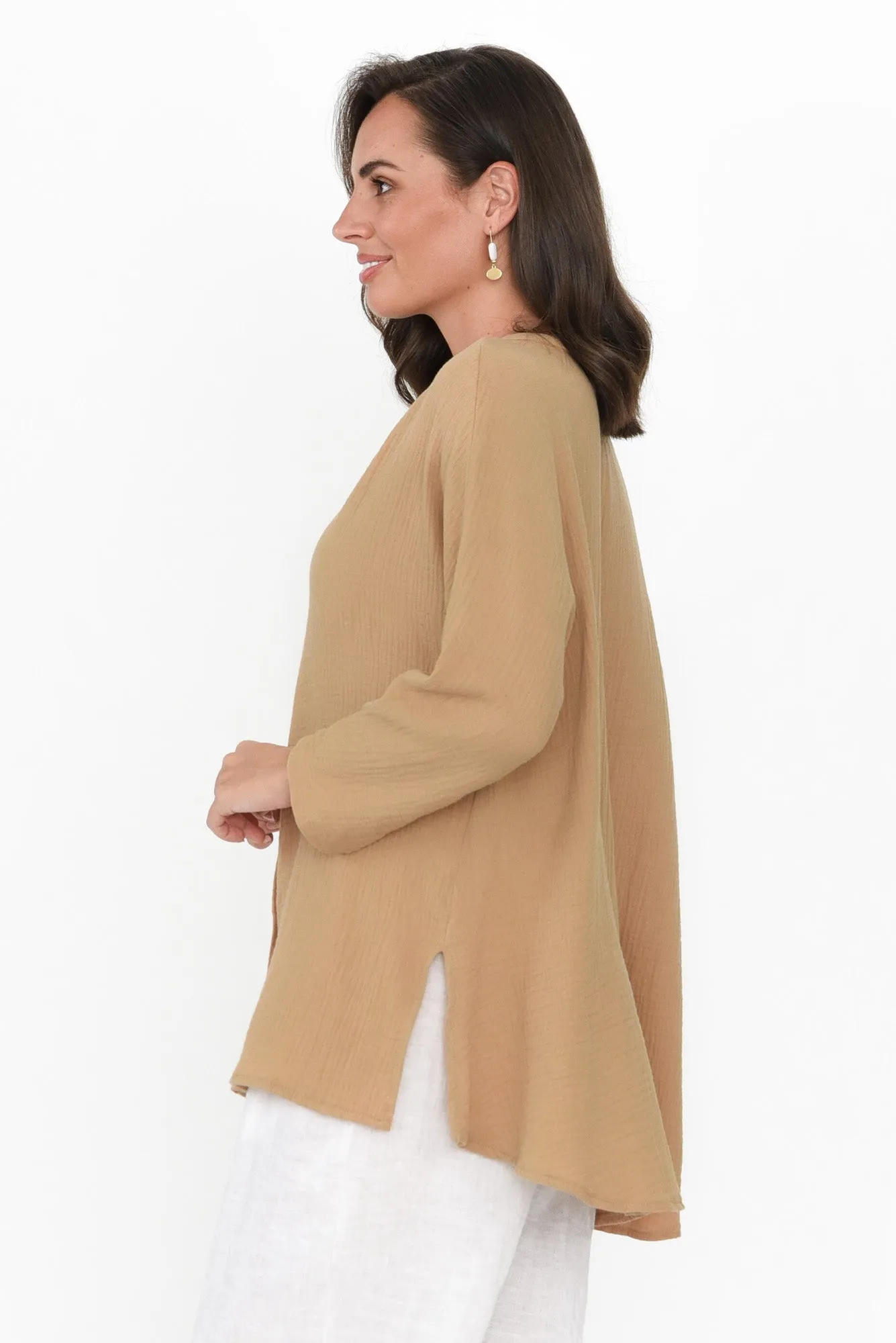 Lurline Camel Cotton Shirt sold by Blue Bungalow product image thumbnail 4