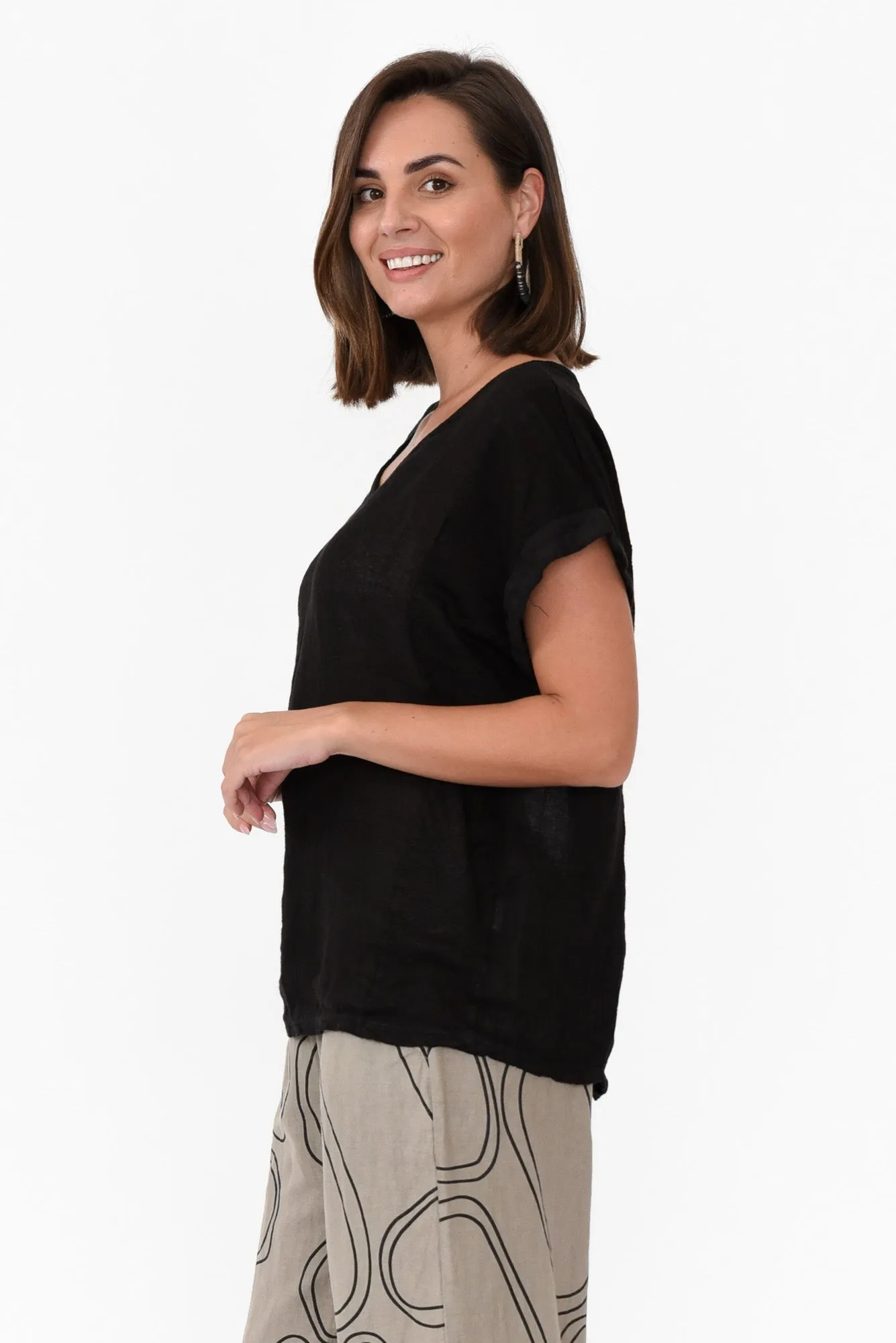 Anna Black Linen Tee sold by Blue Bungalow product image thumbnail 4