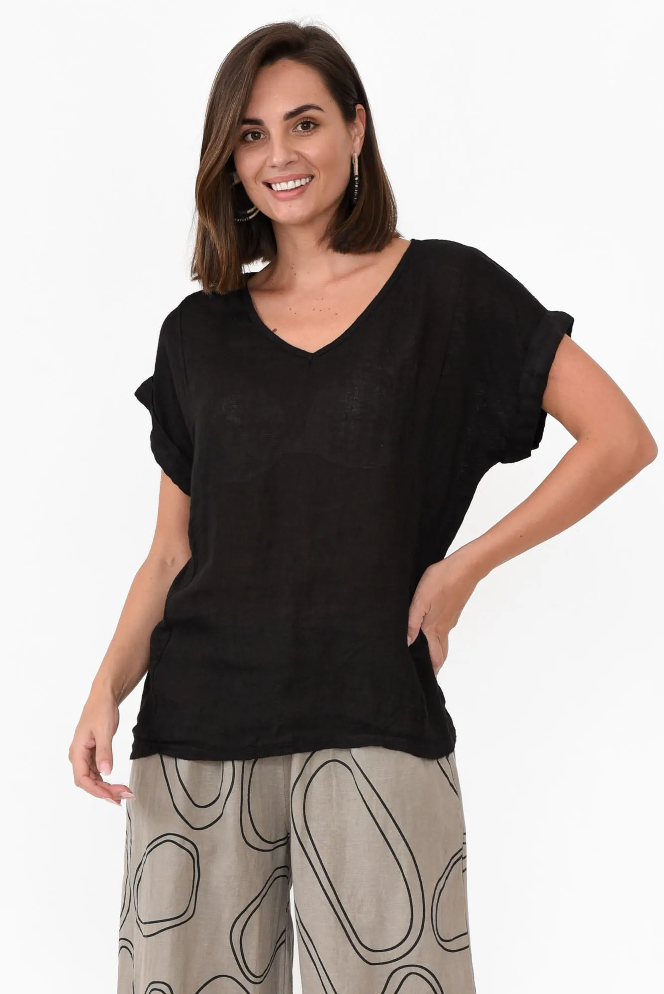 Anna Black Linen Tee sold by Blue Bungalow