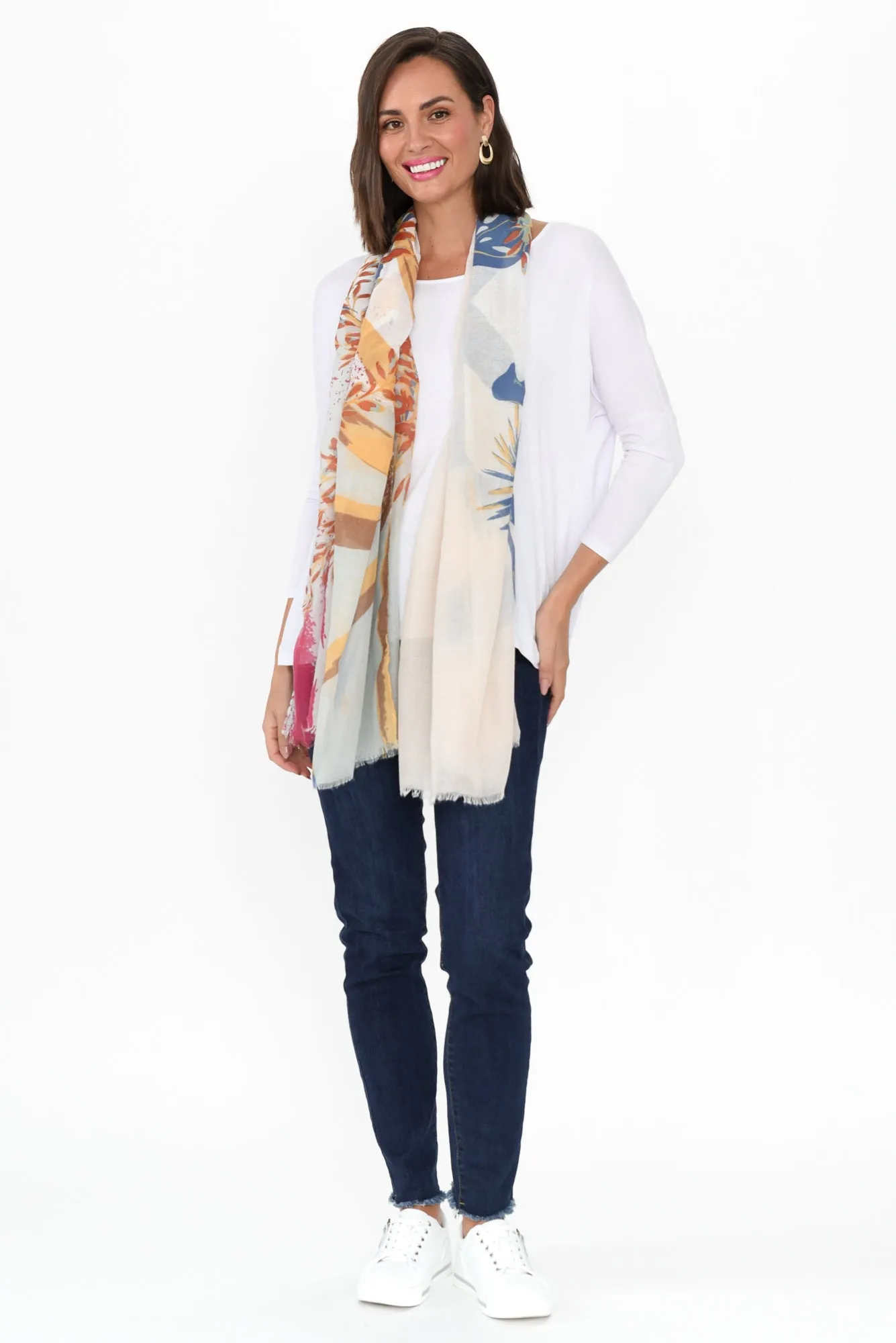 Beryl Cream Leaf Frayed Scarf sold by Blue Bungalow product image thumbnail 2