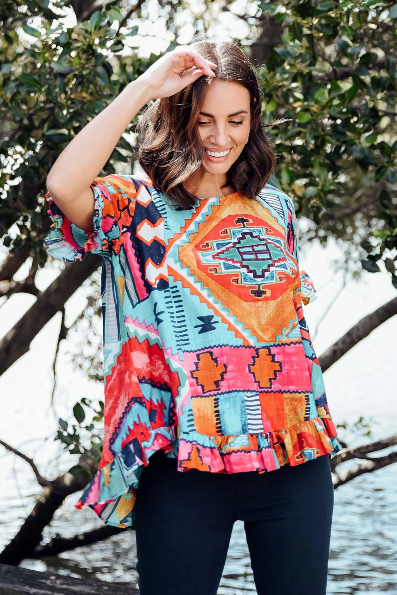 Zio Blue Abstract Organic Cotton Top sold by Blue Bungalow