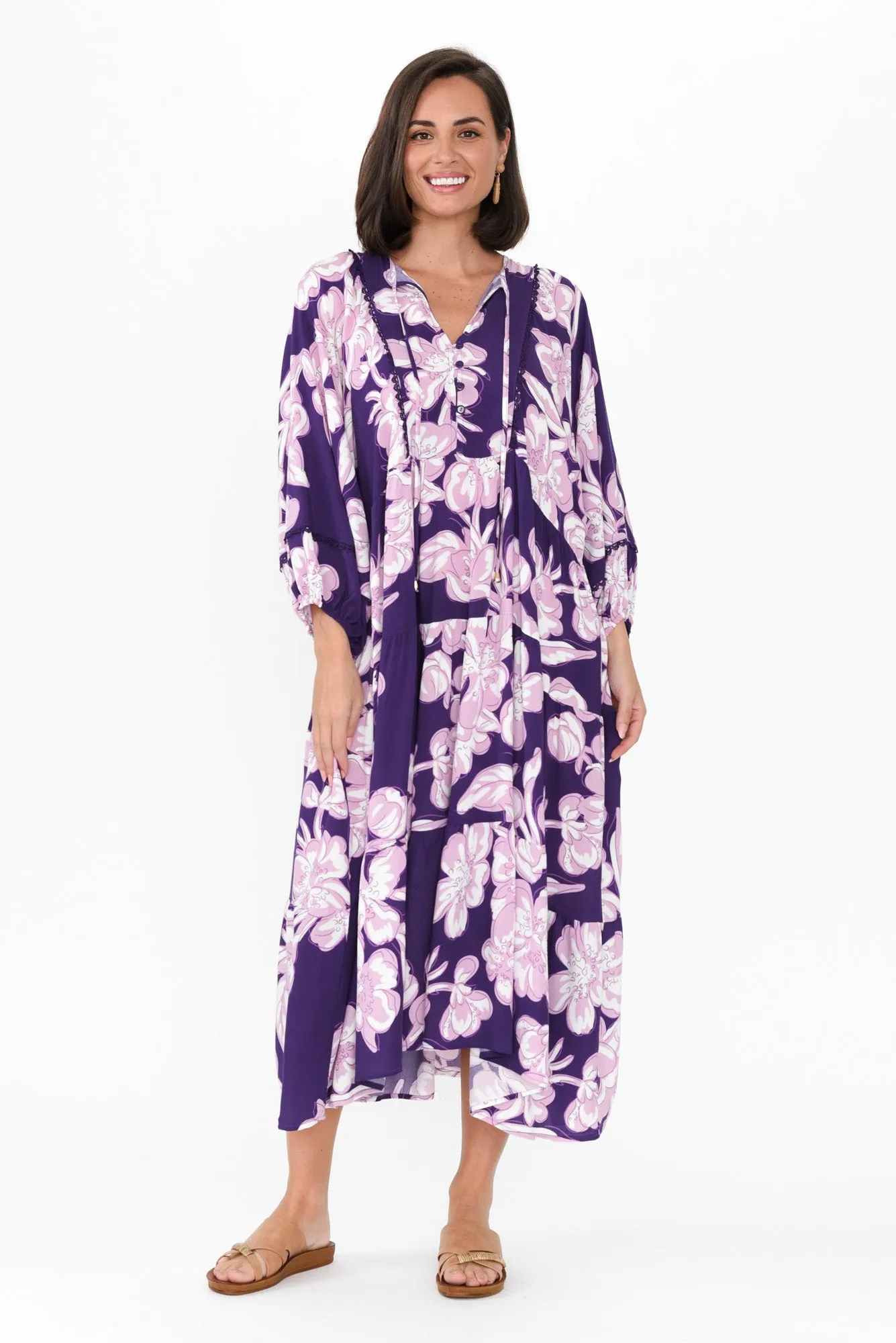 Faith Purple Flower Pocket Dress sold by Blue Bungalow