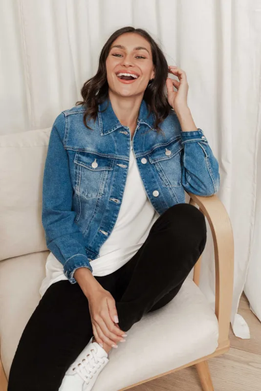 Darcy Washed Mid Blue Denim Jacket sold by Blue Bungalow